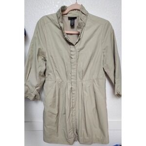 Apostrophe Khaki Dress Jacket‎ Ruffle Collar Pleated Front 3/4 Sleeve
